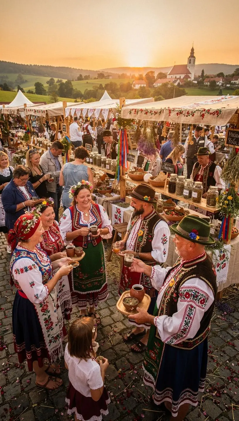 Pohľad na čajovú záhradu s rastúcimi bylinami a krásnou prírodou okolo.