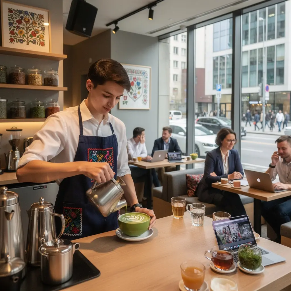 Záhradná scéna so zberom byliniek na slnečnom dni.